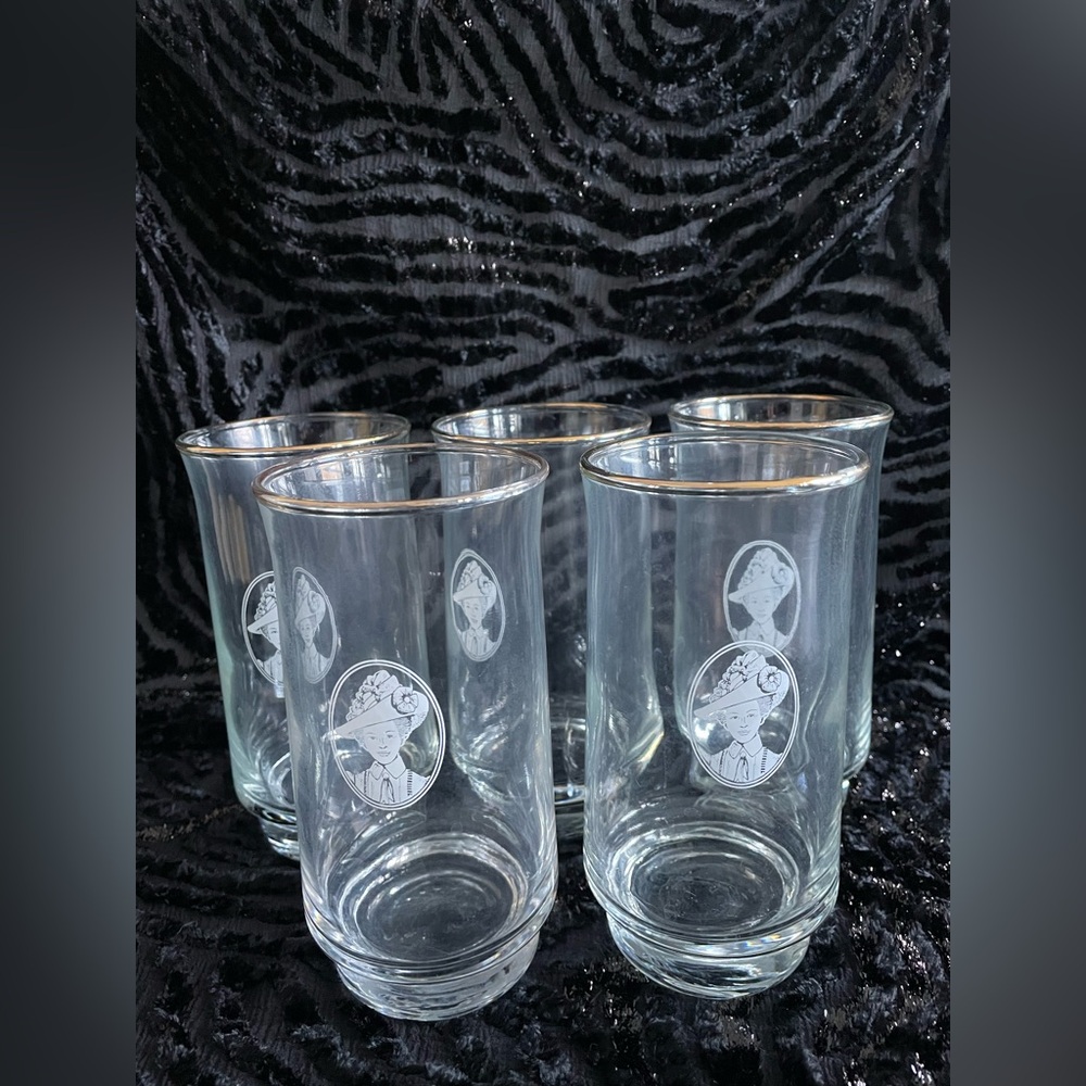 22k Gold Rimmed Elegant Clear Glasses Set of 5 - Picture 7 of 12